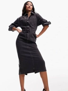 ASOS DESIGN Black Denim Midi Dress size 0